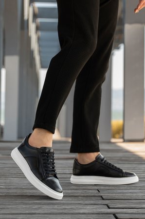 Erkek Kalın Beyaz Tabanlı Hakiki Deri Sneaker