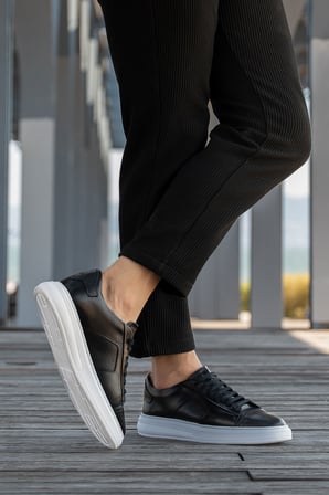 Erkek Kalın Beyaz Tabanlı Hakiki Deri Sneaker
