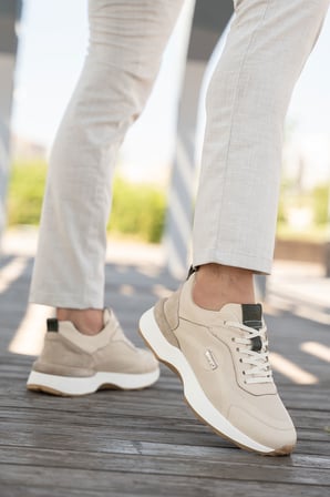 Erkek Bağcıklı Hakiki Deri Süet Detaylı Sneaker