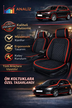Volkswagen Jetta 2010 ve Sonrası Uyumlu Eren Daimond Siyah Kırmızı 2'li Minder Seti