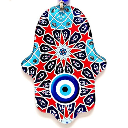 Yıldız Ve Nazar Boncuğu Desenli Fatma Ana Bereket Eli Füzyon Cam Duvar Süsü