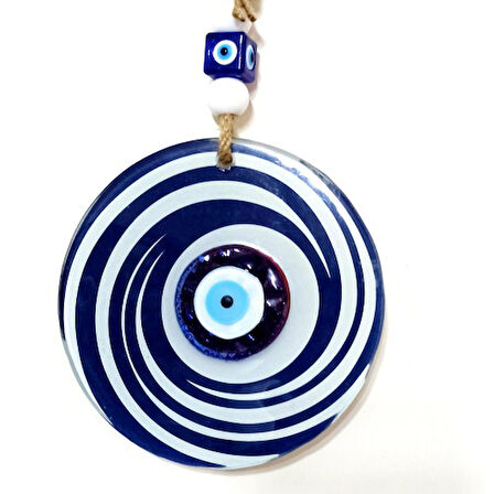 Nazar Boncuklu Lacivert Ve Beyaz Renkli Füzyon Cam Duvar Süsü