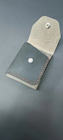 Eres Leather Craft Erkek Cüzdan Gri-Siyah Deri El Yapımı Küçük Boy Çıtçıtlı