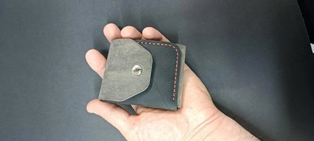 Eres Leather Craft Erkek Cüzdan Gri-Siyah Deri El Yapımı Küçük Boy Çıtçıtlı