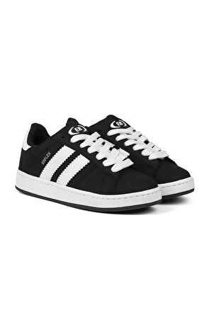 Unisex Siyah Beyaz-Beyaz Bağcıklı Rahat Sneaker Günlük Spor Ayakkabı