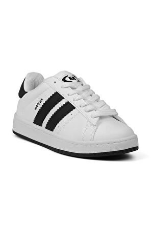 Unisex Beyaz Siyah Bağcıklı Rahat Sneaker Günlük Spor Ayakkabı