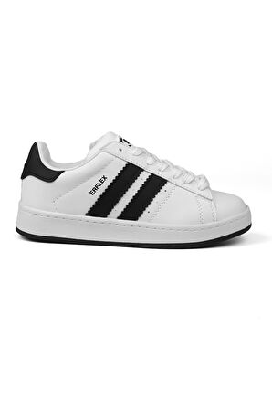 Unisex Beyaz Siyah Bağcıklı Rahat Sneaker Günlük Spor Ayakkabı