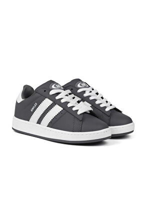 Unisex Gri Beyaz Siyah Bağcıklı Rahat Sneaker Günlük Spor Ayakkabı