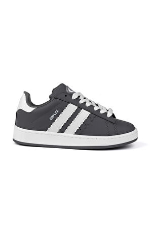 Unisex Gri Beyaz Siyah Bağcıklı Rahat Sneaker Günlük Spor Ayakkabı