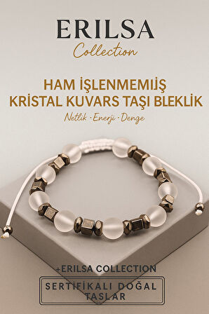 Sertifikalı Ham İşlenmemiş Kristal Kuvars Doğal Taş Bileklik - 8x8 mm Netlik Enerji ve Denge Taşı