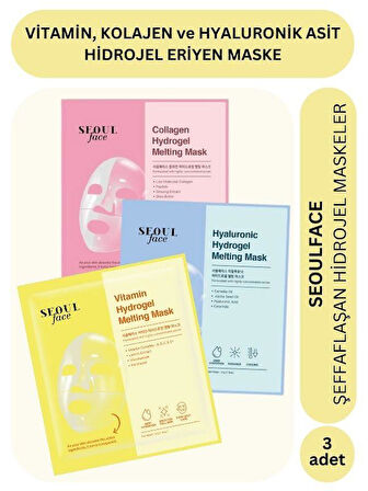 Dermal Vitamin Kolajen ve Hiyalüronik Asit Özlü Hydrojel Şeffaflaşan Eriyen Maske 34g 3 Adet