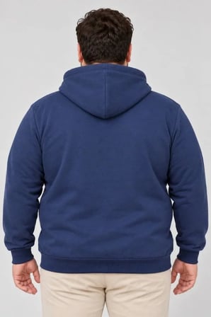 Erkek Battal Büyük Beden Üç İplik İçi Şardonlu Kapüşonlu Kanguru Cepli Kışlık Sweatshirt - Lacivert