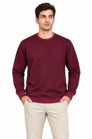 Erkek Bisiklet Yaka İçi Şardonlu 2 İplik Düz Uzun Kollu Regular Fit Sweatshirt -Bordo