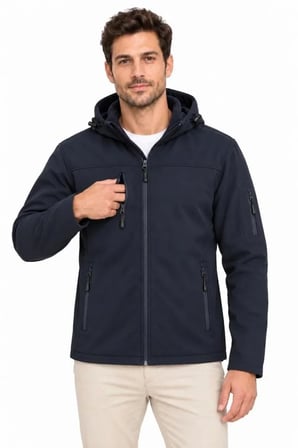 Erkek Su Geçirmez Softshell İçi Polar Astarlı Çıkarılabilir Kapüşonlu 4 Cepli Mont Ceket - Lacivert