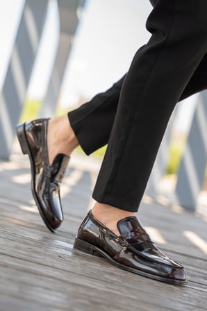 Erkek Parlak Hakiki Deri Klasik Loafer Ayakkabı