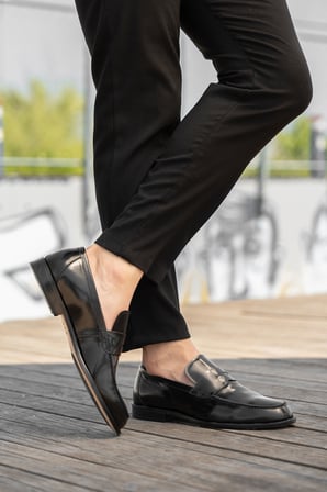 Erkek Parlak Hakiki Deri Klasik Loafer Ayakkabı