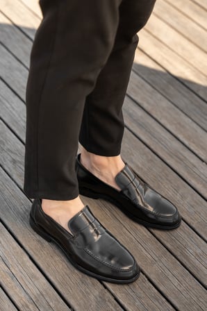 Erkek Parlak Hakiki Deri Klasik Loafer Ayakkabı