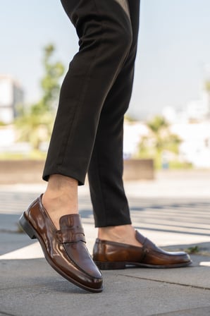 Erkek Parlak Hakiki Deri Klasik Loafer Ayakkabı