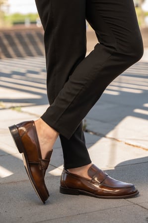 Erkek Parlak Hakiki Deri Klasik Loafer Ayakkabı