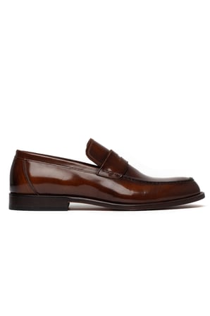 Erkek Parlak Hakiki Deri Klasik Loafer Ayakkabı