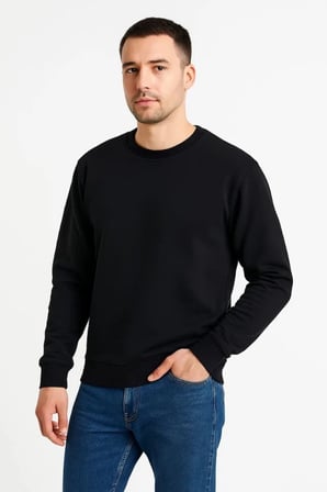 Erkek Üç İplik Düz Bisiklet Yaka SweatShirt - Siyah
