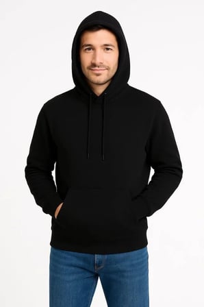Erkek Üç İplik Kapüşonlu Kanguru Cepli SweatShirt Hoodie - Siyah