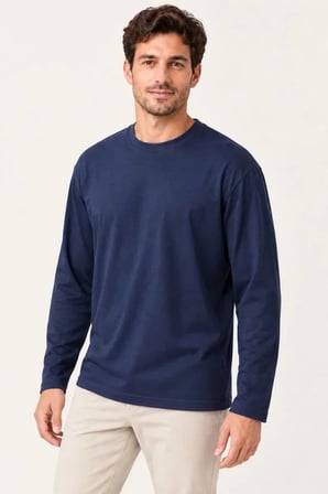 Erkek Modal Yumuşak Dokulu Bisiklet Yaka Uzun Kollu Tişört Sweatshirt - Lacivert