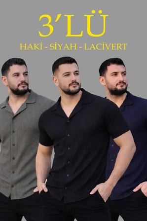 Erkek Waffle Dokuma Açık Yakalı Düğmeli Regular Kalıp 3’lü Gömlek Seti - Siyah, Haki, Lacivert