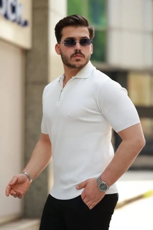 Erkek Fermuarlı Yakalı Kısa Kollu Tshirt