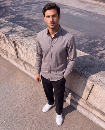 Erkek Standart Kesim Gabardin Kumaş Uzun Kollu Gömlek