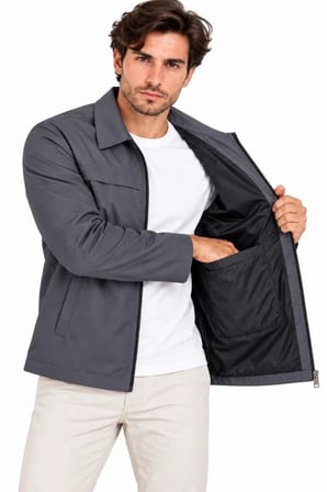 Erkek Su İtici Rüzgar Keser Astarlı Tam Fermuarlı 4 Mevsim Regular Fit Mont Ceket - Füme