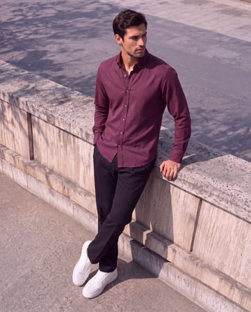 Erkek Standart Kesim Gabardin Kumaş Uzun Kollu Gömlek