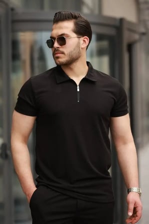 Erkek Yakalı Fermuarlı T-shirt şort Ikili Takım