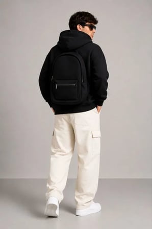 Erkek 3 İplik Şardonlu Tam Fermuarlı Kapüşonlu Arka Çanta Detaylı Sweatshirt - Siyah