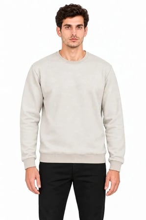 Erkek Bisiklet Yaka İçi Şardonlu 2 İplik Düz Uzun Kollu Regular Fit Sweatshirt - Gri