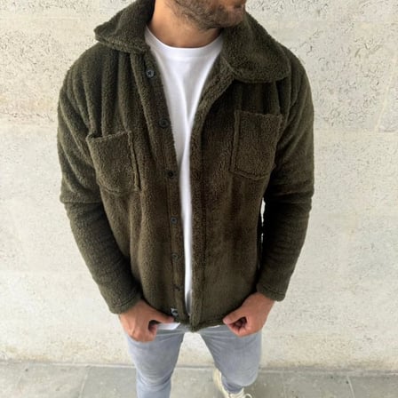 Erkek Pelüş Polar Hırka Gömlek – Yakalı, İlik Düğmeli, Göğüs Cepli, Yumuşak Dokulu Kışlık Regular Fit Rahat Günlük Model - Haki