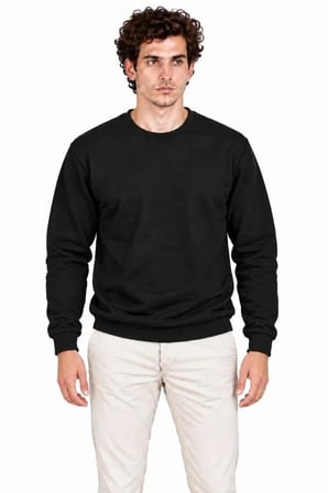 Erkek Bisiklet Yaka İçi Şardonlu 2 İplik Düz Uzun Kollu Regular Fit Sweatshirt - Siyah