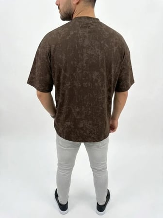 Erkek Premium Tişört OSY Yumuşak Dokulu Yıkamalı Oversize T-Shirt - Kahverengi