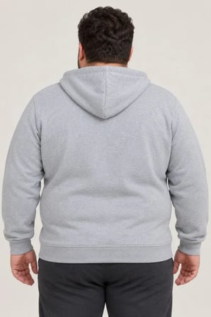 Erkek Battal Büyük Beden Üç İplik İçi Şardonlu Kapüşonlu Tam Fermuarlı Kışlık Sweatshirt - Gri