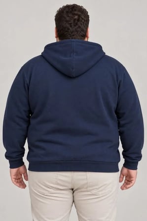 Erkek Battal Büyük Beden Üç İplik İçi Şardonlu Kapüşonlu Tam Fermuarlı Kışlık Sweatshirt - Lacivert