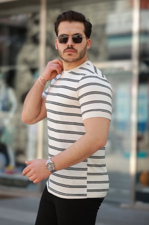 Erkek çizgili Kısa Kollu T-shirt