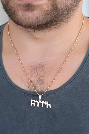 Rose Renk Metal Göktürkçe Türk Yazı Figürlü Erkek Kolye