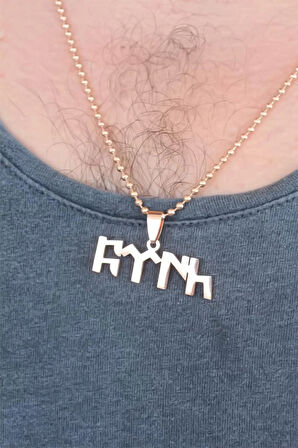 Rose Renk Metal Göktürkçe Türk Yazı Figürlü Erkek Kolye