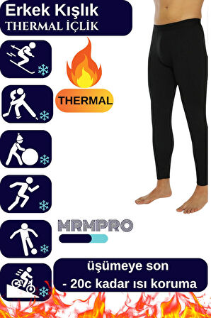 2 Li Erkek Siyah Termal İçi Polar Kışlık İçlik Termal Tayt