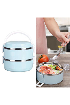 Vakumlu 2 Katlı Yemek Termosu Mavi 1,5 Litre