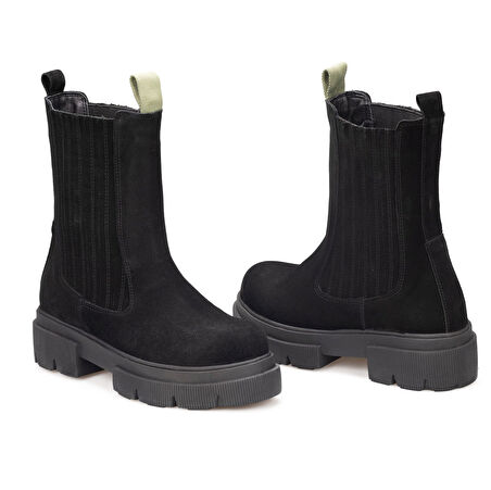 TwoEgoist Kadın Hakiki Süet Deri Kalın Tabanlı Postal Bot - Chelsea