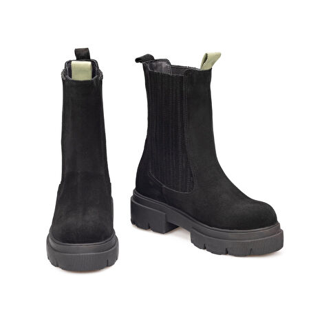 TwoEgoist Kadın Hakiki Süet Deri Kalın Tabanlı Postal Bot - Chelsea