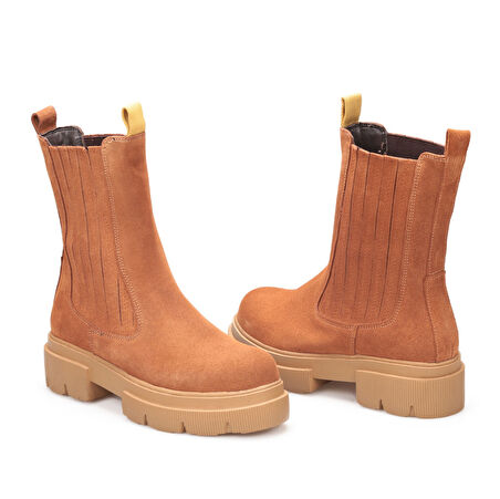 TwoEgoist Kadın Hakiki Süet Deri Kalın Tabanlı Postal Bot - Chelsea