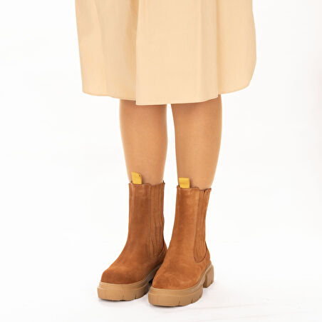 TwoEgoist Kadın Hakiki Süet Deri Kalın Tabanlı Postal Bot - Chelsea