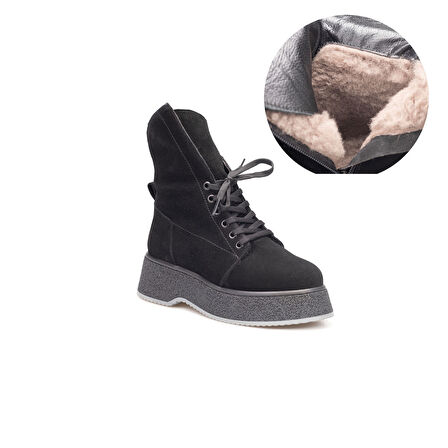 TwoEgoist Süet Deri Kürk Astarlı Asimetrik Tasarım Kalın Tabanlı Bot